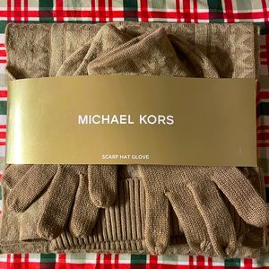 Brand New Michael Kors Scarf, Hat and Glove Set